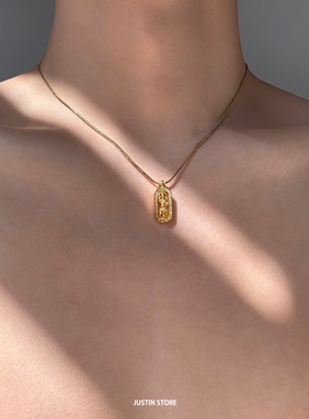 可转动坠链钛钢复古款金色项链