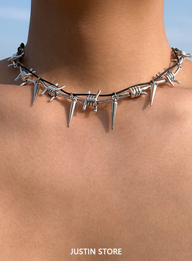 荆棘缠绕朋克项链金属铆钉颈链