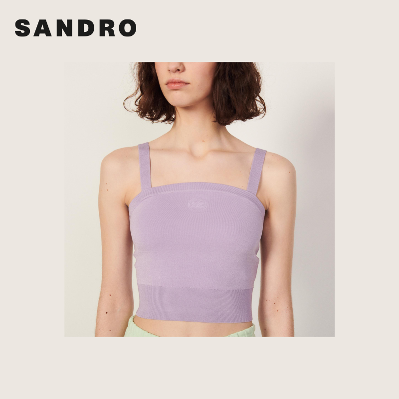 SANDRO Outlet女装春季简约淡紫色气质修身针织背心SFPPU01403 - 图2