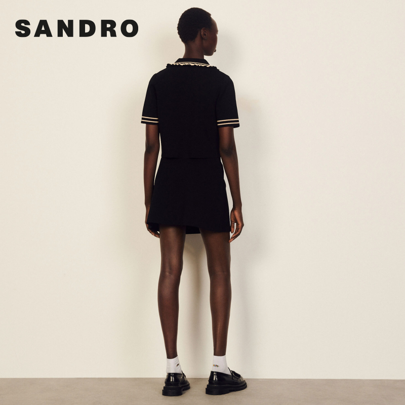 【S Logo】SANDRO Outlet女装春季黑色A字针织半身裙SFPJU00531