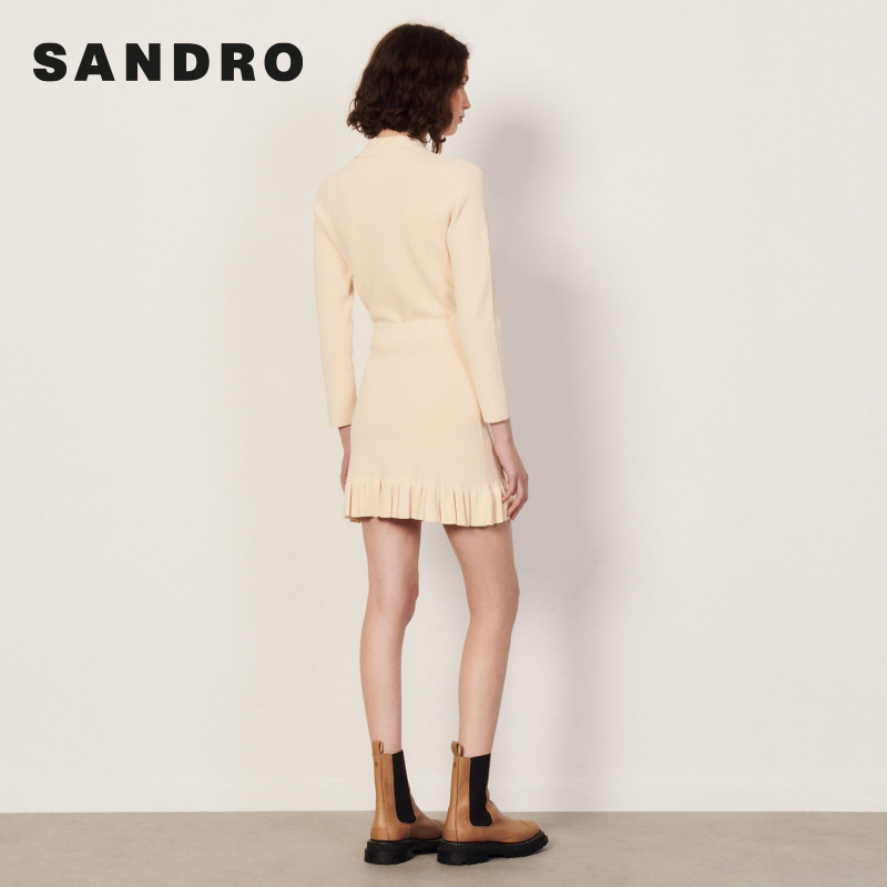 SANDRO Outlet女装春季荷叶边高腰针织罗纹包臀半身裙SFPJU00598