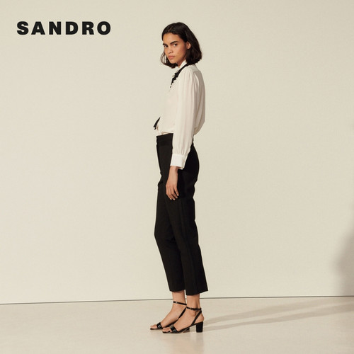 SANDRO Outlets秋冬女装法式经典气质简约黑色高腰直筒九分西裤 - 图0