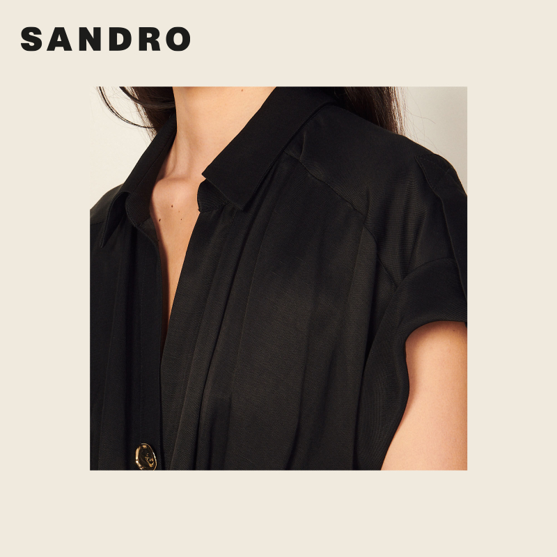 SANDRO  Outlet女装春季时尚阔腿收腰黑色短袖连体长裤SFPCO00189