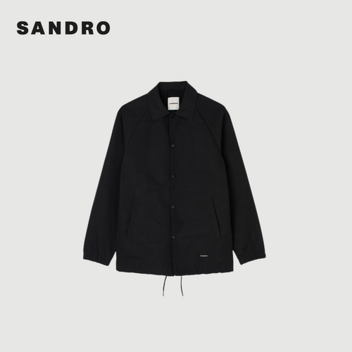 SANDRO Outlets秋冬男装法式休闲通勤黑色抽绳翻领长袖夹克外套 - 图3