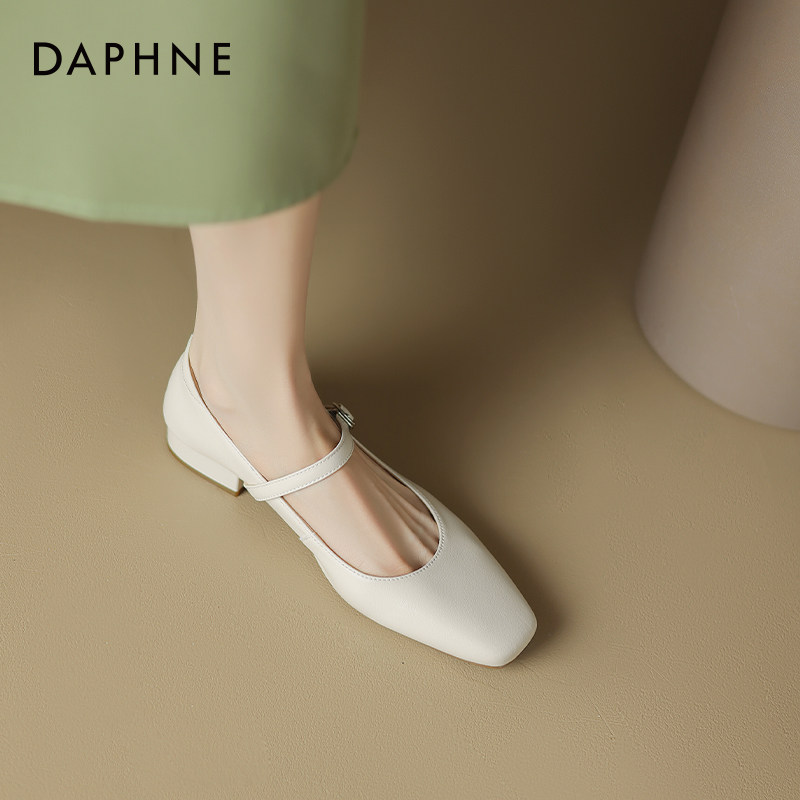 达芙妮羊皮单鞋女2026新款法式浅口中跟皮鞋白色方头玛丽珍女鞋夏,淘宝优惠券,粉丝福利购,淘宝优惠卷