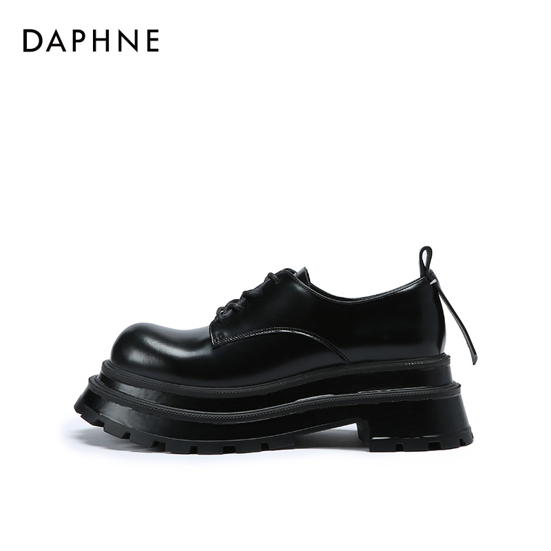 DAPHNELAB达芙妮方糖小皮鞋女2024新款百搭系带单鞋女厚底显瘦