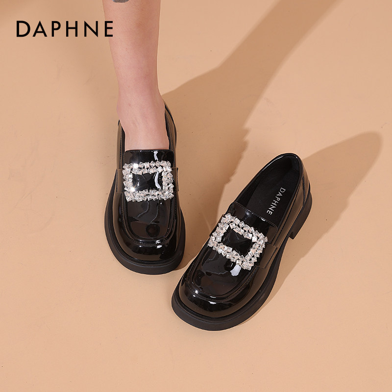 达芙妮厚底乐福鞋女2025新款女鞋百搭单鞋水钻方扣法式黑色小皮鞋,淘宝优惠券,粉丝福利购,淘宝优惠卷