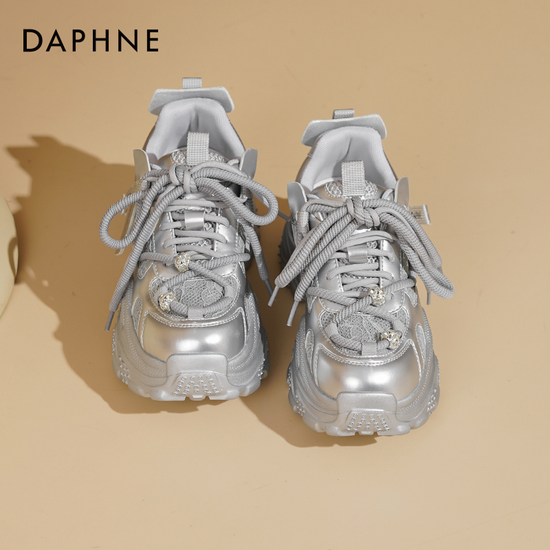 达芙妮厚底老爹鞋女2025新款秋冬百搭女鞋银色增高休闲运动鞋子女 - 图3