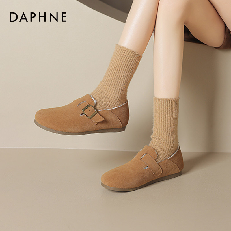 达芙妮平底勃肯鞋女冬季2025新款加绒保暖棉鞋通勤一脚蹬毛毛鞋子,淘宝优惠券,粉丝福利购,淘宝优惠卷