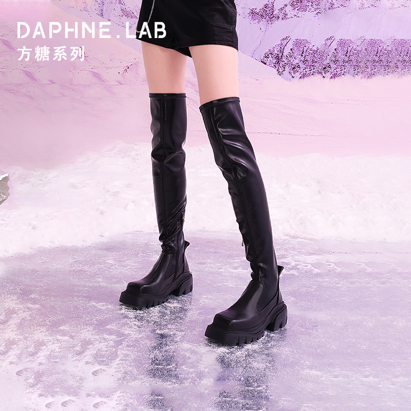 DAPHNELAB达芙妮方糖过膝靴女真皮2025新款厚底长筒靴女显瘦百搭