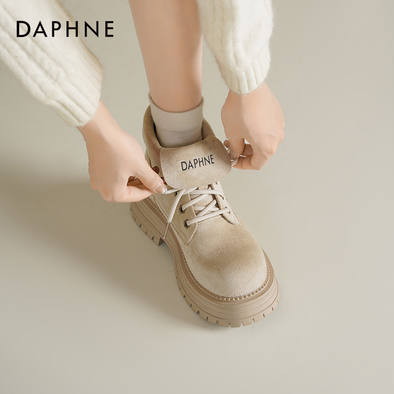 达芙妮厚底马丁靴女款2025新款秋冬靴子复古翻盖大黄靴棕色短靴女 - 图1