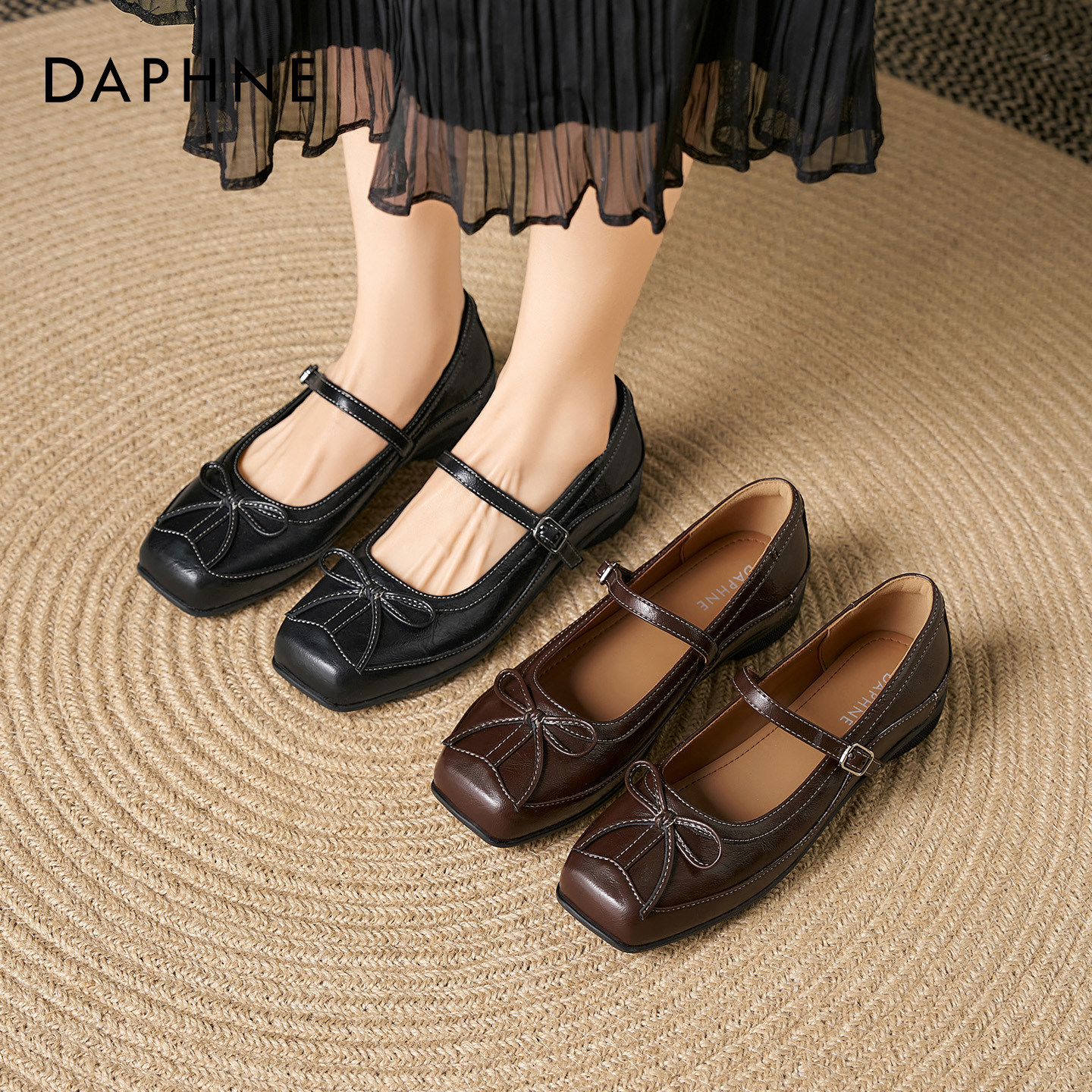 达芙妮复古芭蕾风玛丽珍鞋女2026春季新款方头蝴蝶结高级绝美单鞋,淘宝优惠券,粉丝福利购,淘宝优惠卷