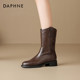 达芙妮中筒靴女冬季平底加绒短靴2025新款瘦瘦靴子皮鞋骑士马丁靴