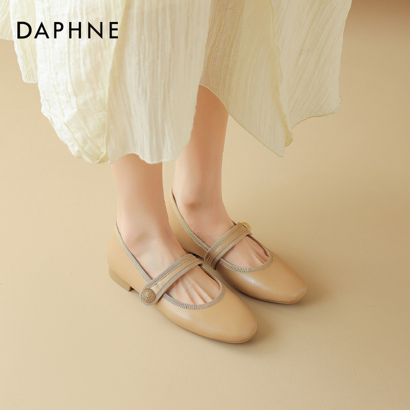 达芙妮羊皮法式单鞋女2024新款夏季软底奶奶鞋平底皮鞋玛丽珍女鞋
