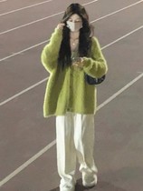 Lazy Wind Sweater Jacket Woman Autumn Winter 2023 New Mahai Fur Loose Outside Wearing Soft Glutinous Knit Cardiovert Blouse