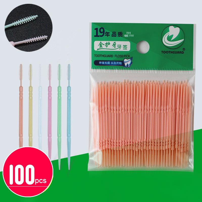 100pcs/box Double Head Dental Floss Interdental Toothpick Br - 图0