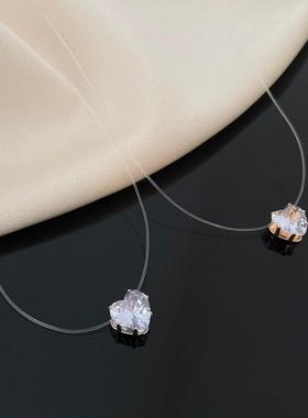 Transparent fishline necklace love collarbone chain