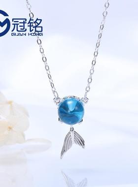 Guanming silver mermaid pendant necklace female s925 sterlin