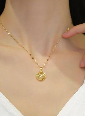 Luxury Zircon Shell Pearl Necklace for Women Stainless Steel