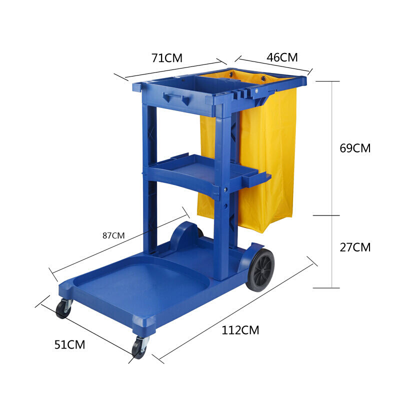 多功能清洁手推车保洁车酒店物业餐厅工具车清洁杂物车蓝色带盖加 - 图1