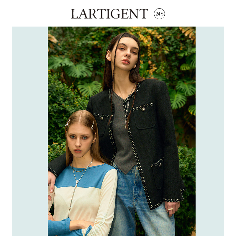 LARTIGENT 24S新款法式黑色短款小香风外套女高级感气质名媛上衣