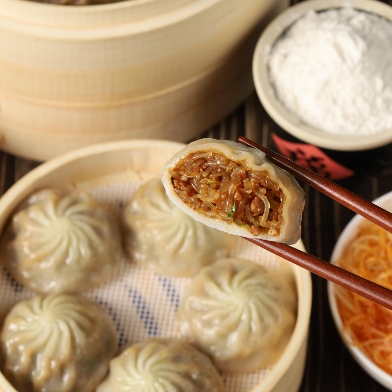 民欢荠菜鸡蛋韭菜鸡蛋素馅早餐薄皮小笼包子速食冷冻食品2袋30个 - 图1