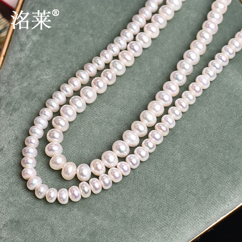 洺莱珠宝淡水珍珠项链送妈妈长辈礼盒装高档 强光馒头圆 沐曼