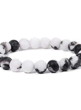 8mm Black White Natural Stone Bracelet Handmade Matte Opal