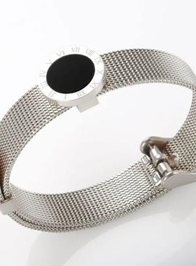 Watchband Adjustable Mesh Bracelets Black Round Roman Numera