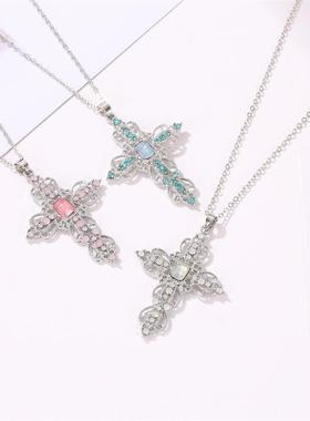 Cross necklace with diamond necklace and collarbone chain