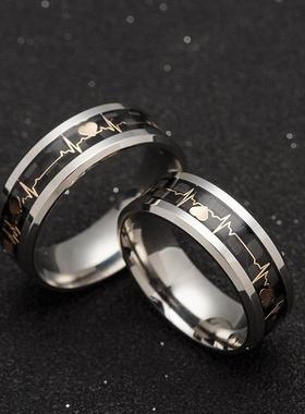 Electrocardiogram Couple Carbon Fiber Ring Hot Luminous Jewe