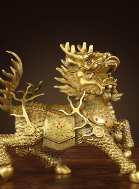 铜器黄铜火麒麟葫芦精工钻石麒麟黄铜摆件家居工艺品