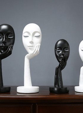 北欧风格女人面具模型咖啡厅摆件 创意抽象人物雕塑客厅玄关摆设