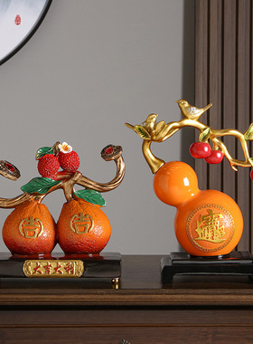 新中式事事如意柿子葫芦摆件客厅玄关酒柜乔迁新居礼物礼物装饰品