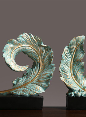 美式别墅样板间软装饰品 创意羽毛雕塑客厅玄关办公室工艺品摆件