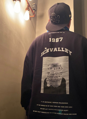 Oversize原创小众奇卡诺匪帮街头机车男阿美咔叽OS圆领卫衣