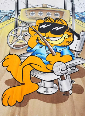 Garfield Fishing Boat 满印美式复古做旧Oversize重磅短袖T恤