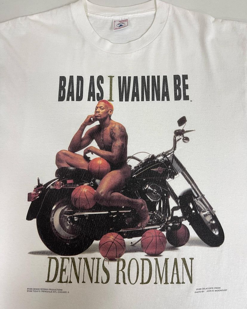 270g篮板王罗德曼1996自传Bad As I Wanna Be重磅 vintage短袖T恤 - 图0