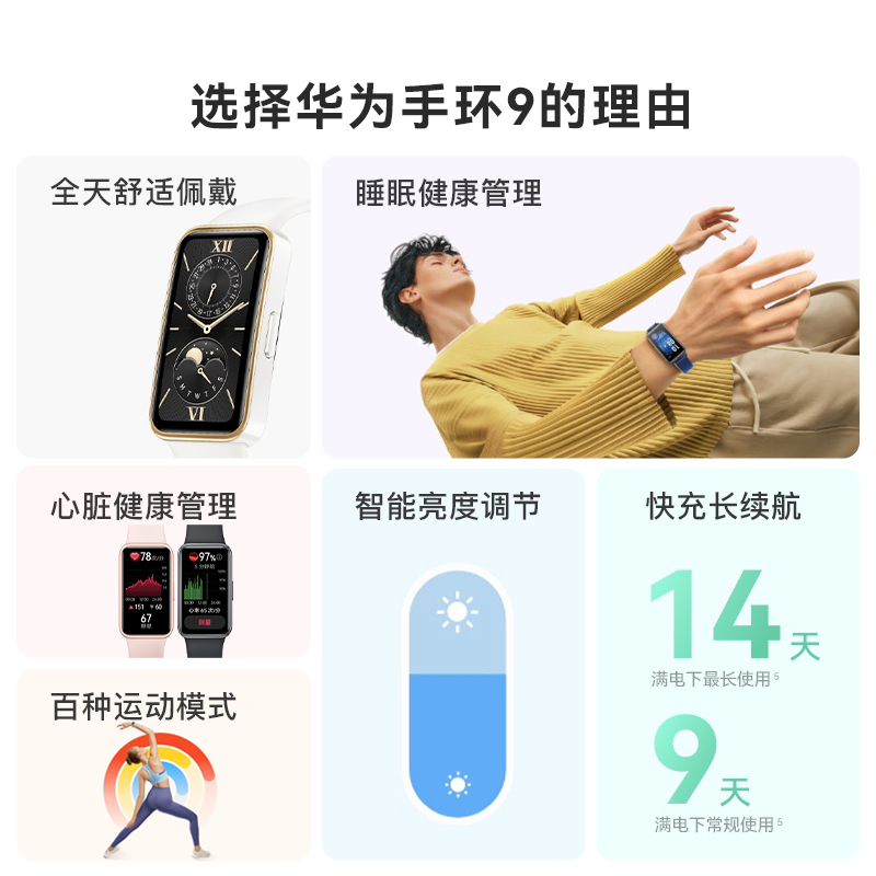 【现货新品】华为手环9NFC智能运动男士手表轻薄睡眠心率健康监测防水全面长续航商务女款手环8升级官方旗舰 - 图1