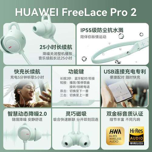 华为FreeLace Pro 2无线蓝牙耳机挂脖式政府补贴降噪运动新款 - 图1