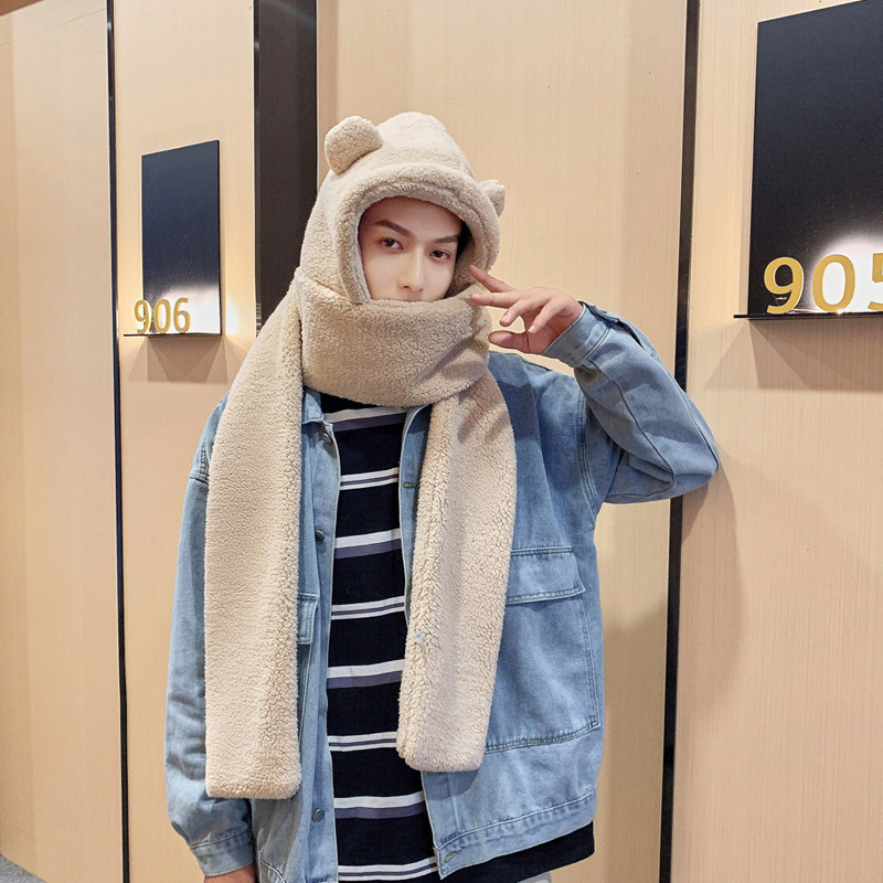 AZFZ小熊帽子围巾一体男士款冬季保暖护耳女骑车防风防寒学生秋冬,淘宝优惠券,粉丝福利购,淘宝优惠卷