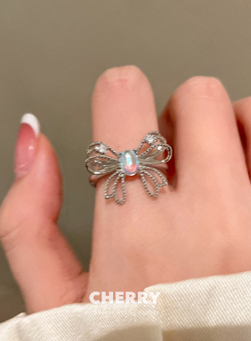 月光石蝴蝶结开口戒指女