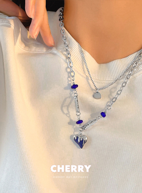克莱因蓝爱心叠戴项链
