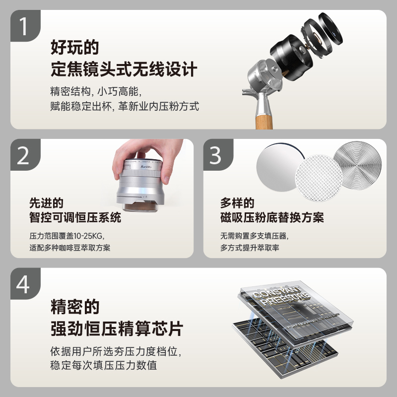 Barsetto/百胜图ALINE无线电动咖啡压粉器智控恒压意式布粉58mm-图3