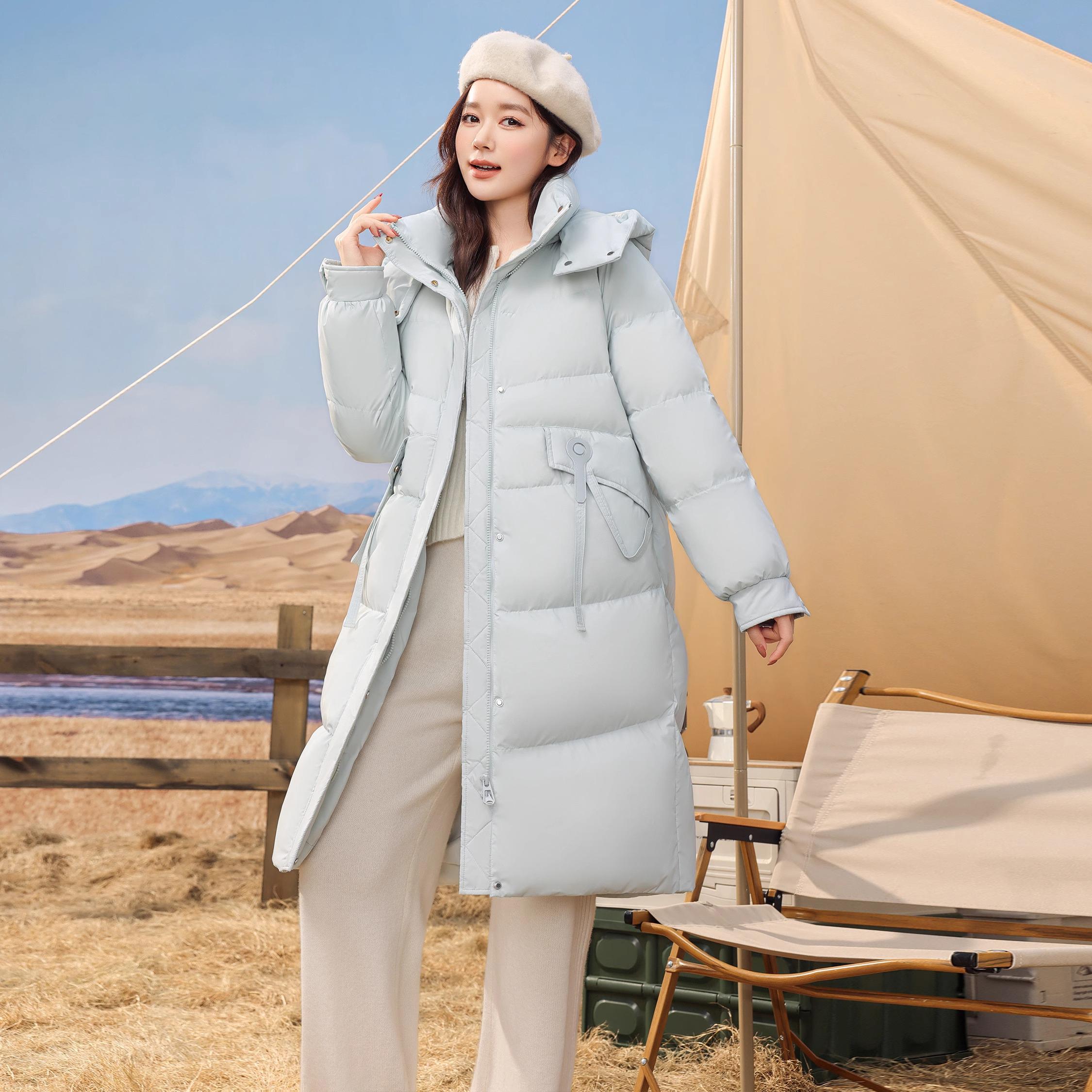 羽绒服纯色中长款连帽修身保暖外套 YHF411079G - 图2