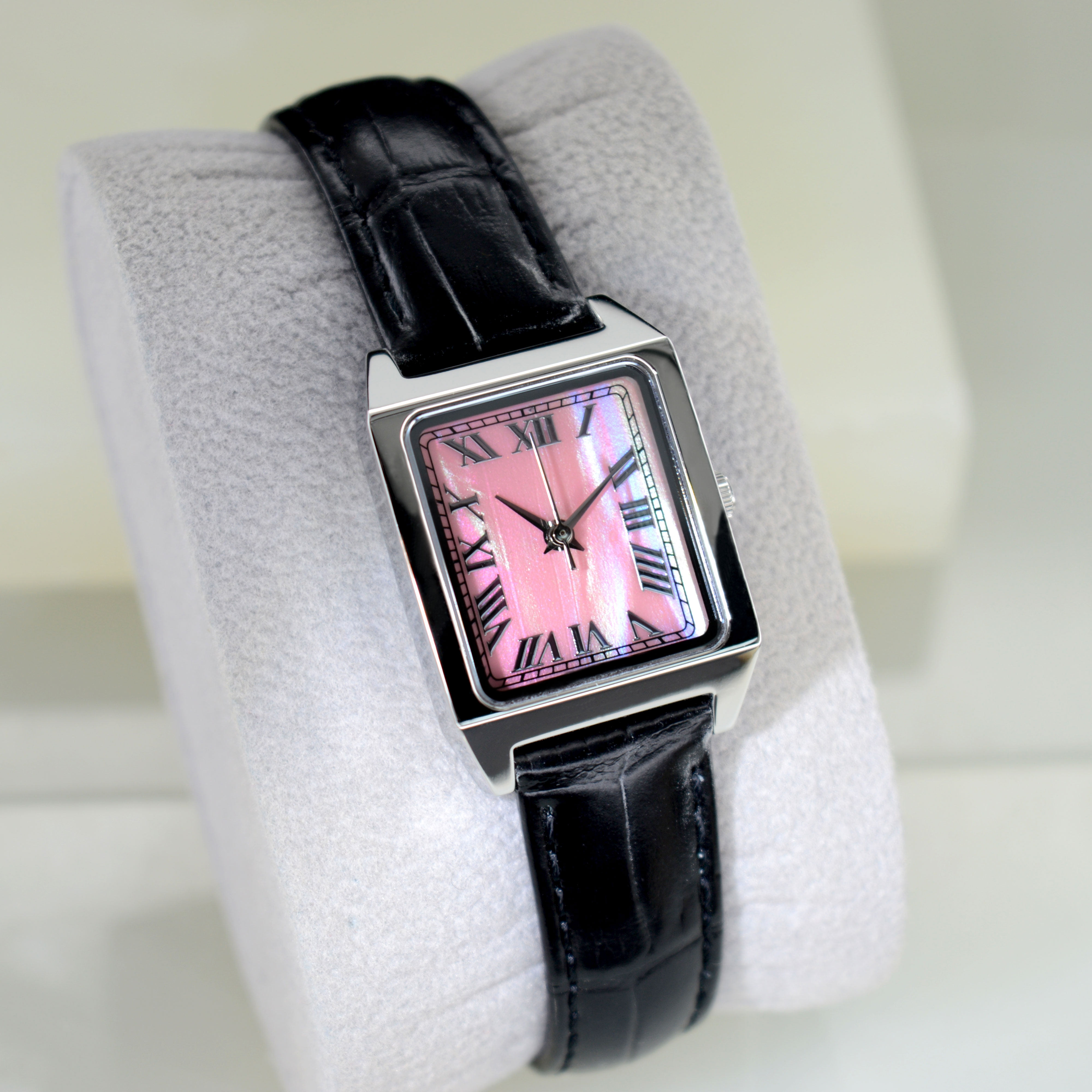 2026年新款粉色不锈钢小方表蓝宝石玻璃双面头层真皮表带女士手表,淘宝优惠券,粉丝福利购,淘宝优惠卷