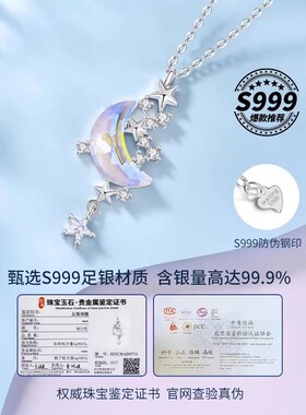 S999纯银月伴星河项链女款轻奢小众2026新款锁骨链送女友生日礼物