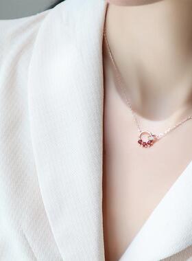 【环环相扣】新款纯银石榴石锁骨项链吊坠轻奢小众原创女小草向上