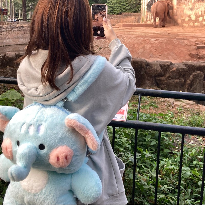 大象双肩背包女可爱腮红猪猪动物造型毛绒公仔卡通包送朋友礼物 - 图0