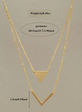 necklace for women热卖简约优雅几何三角形v形吊坠双层项链 精致